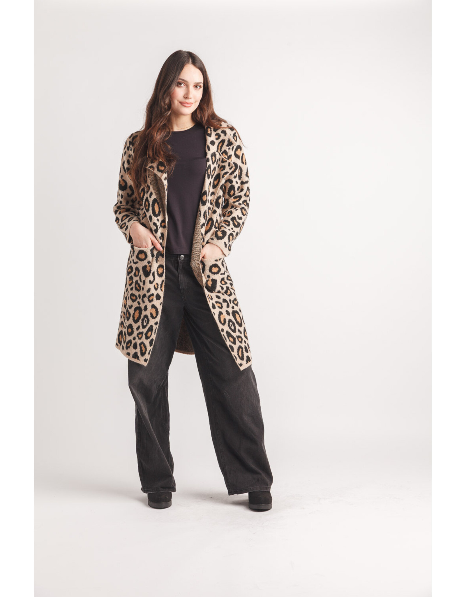 Papillon Papillon - Leopard Print Coatigan with Pockets (Beige)