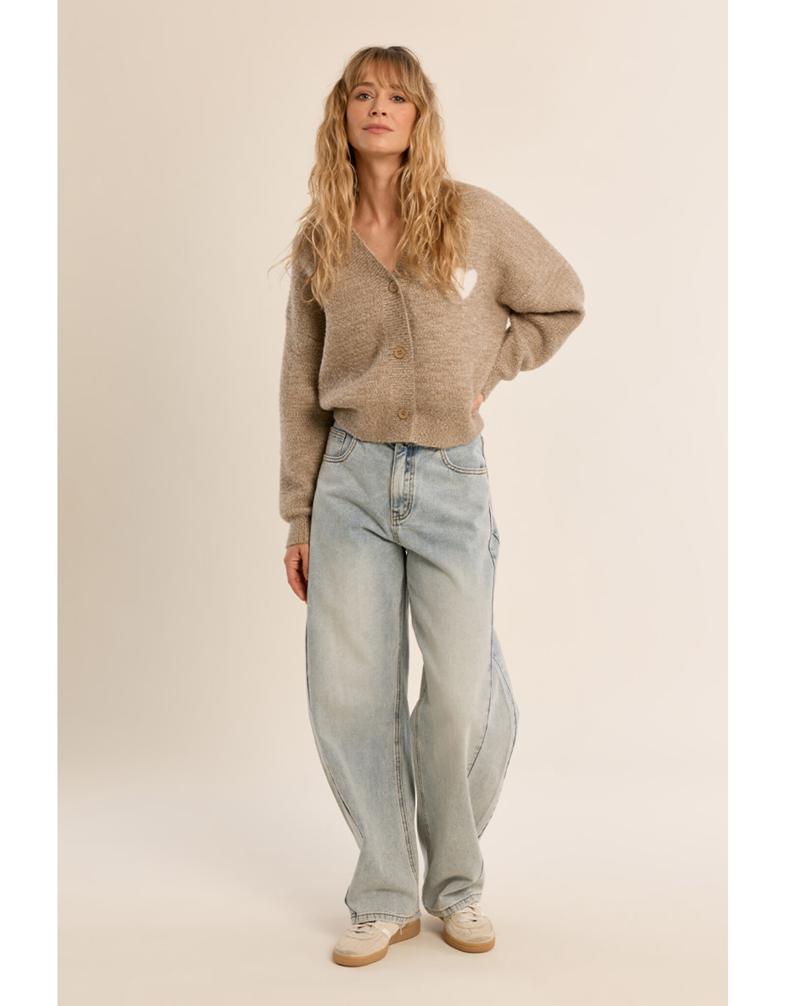 Molly Bracken Molly Bracken - Cardigan with Heart Detail (Beige)