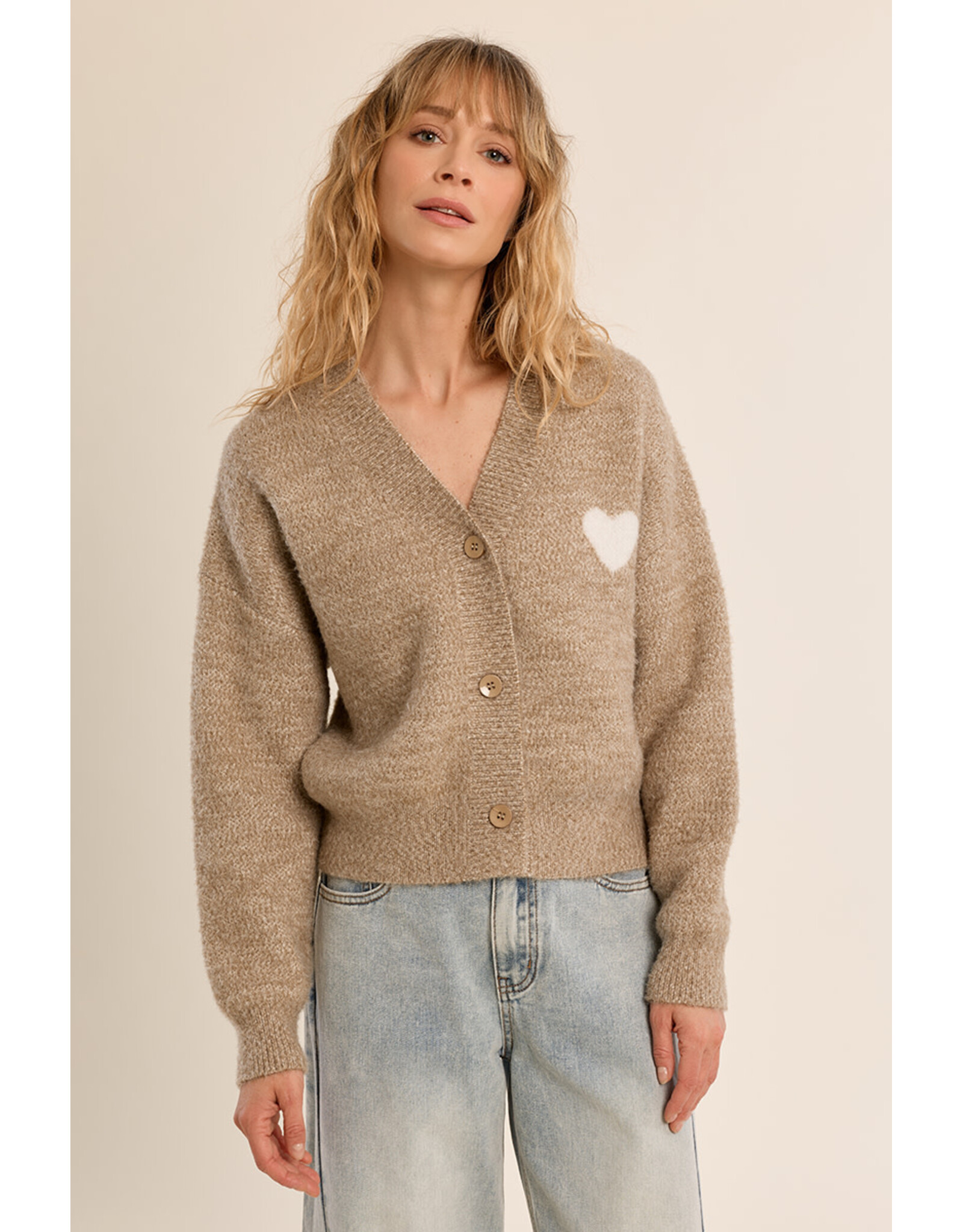 Molly Bracken Molly Bracken - Cardigan with Heart Detail (Beige)