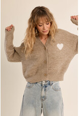 Molly Bracken Molly Bracken - Cardigan with Heart Detail (Beige)