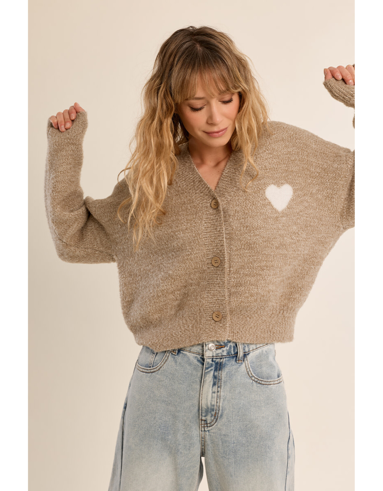 Molly Bracken Molly Bracken - Cardigan with Heart Detail (Beige)