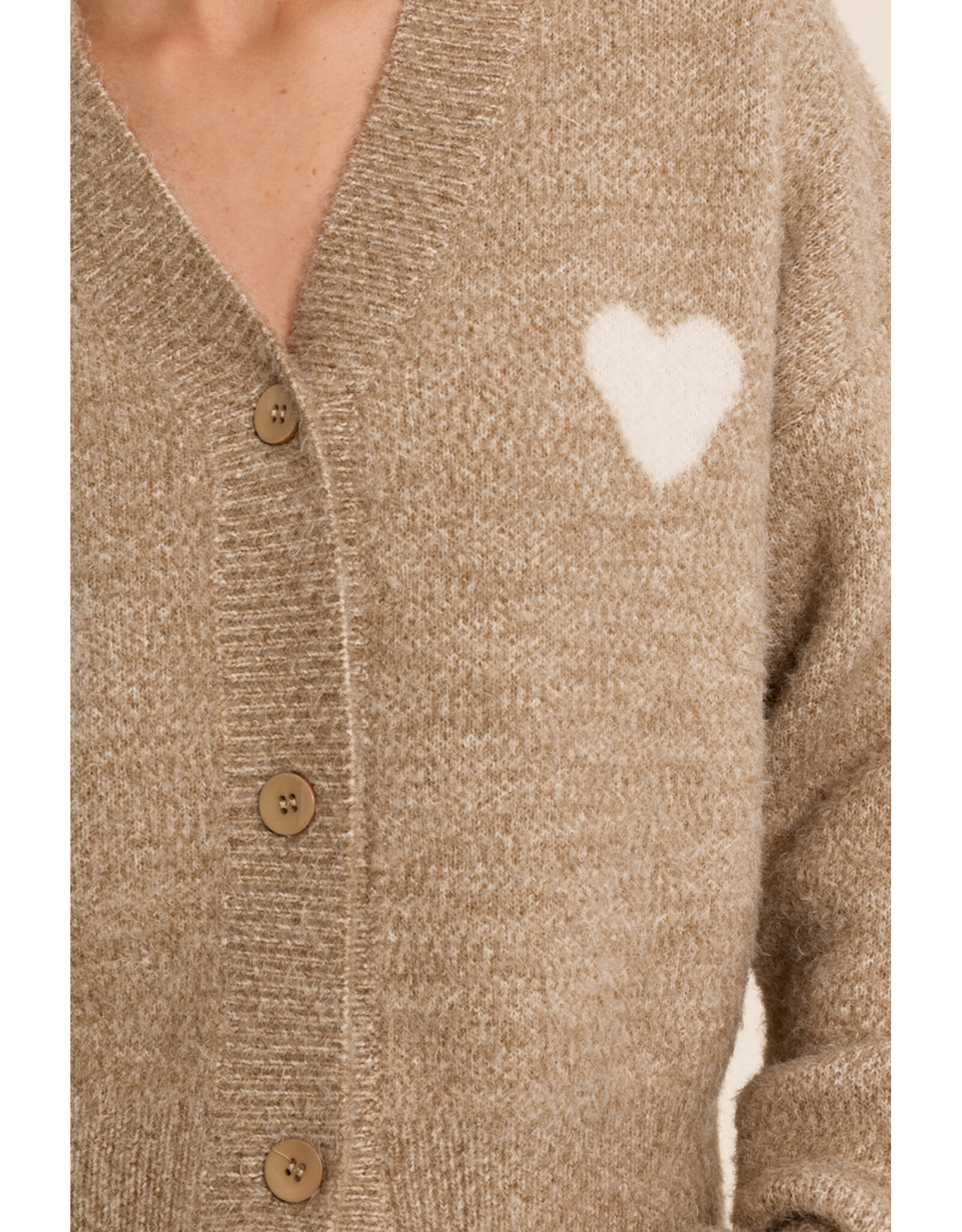 Molly Bracken Molly Bracken - Cardigan with Heart Detail (Beige)