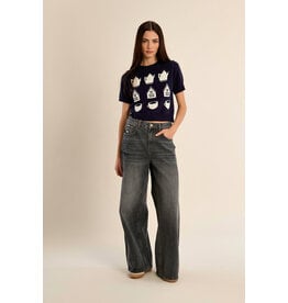Molly Bracken Molly Bracken - Tea Time Short Sleeve Sweater (Navy)