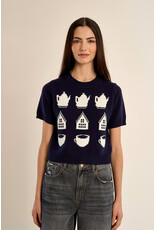 Molly Bracken Molly Bracken - Tea Time Short Sleeve Sweater (Navy)