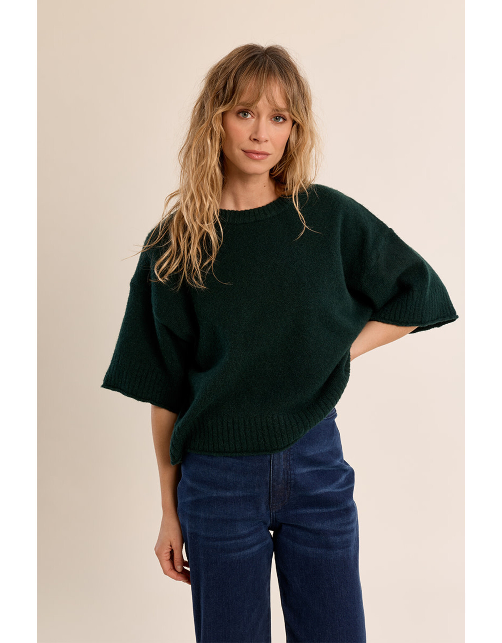 Molly Bracken Molly Bracken - Flared Knit Sweater with 3/4 Sleeves (Green)
