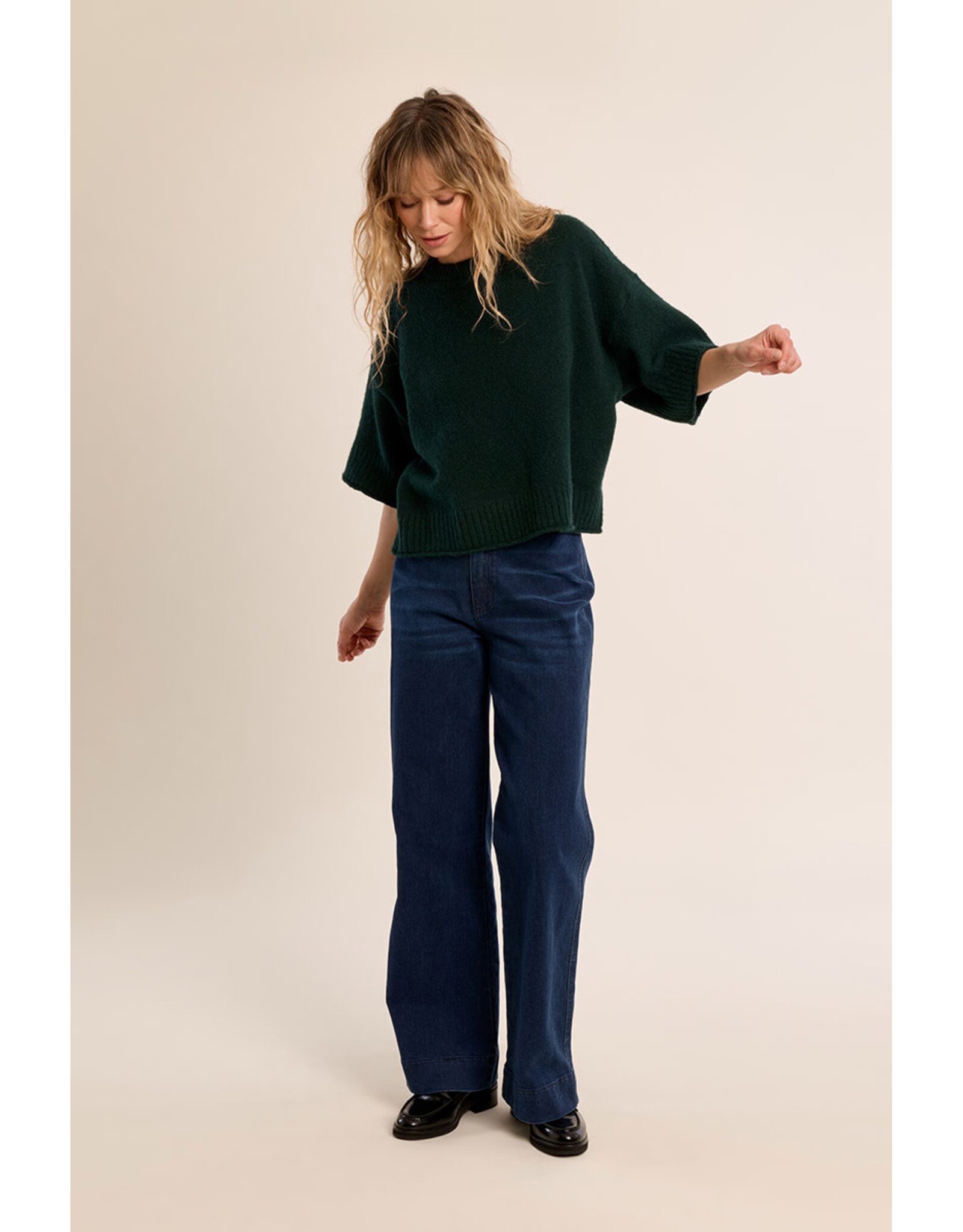 Molly Bracken Molly Bracken - Flared Knit Sweater with 3/4 Sleeves (Green)