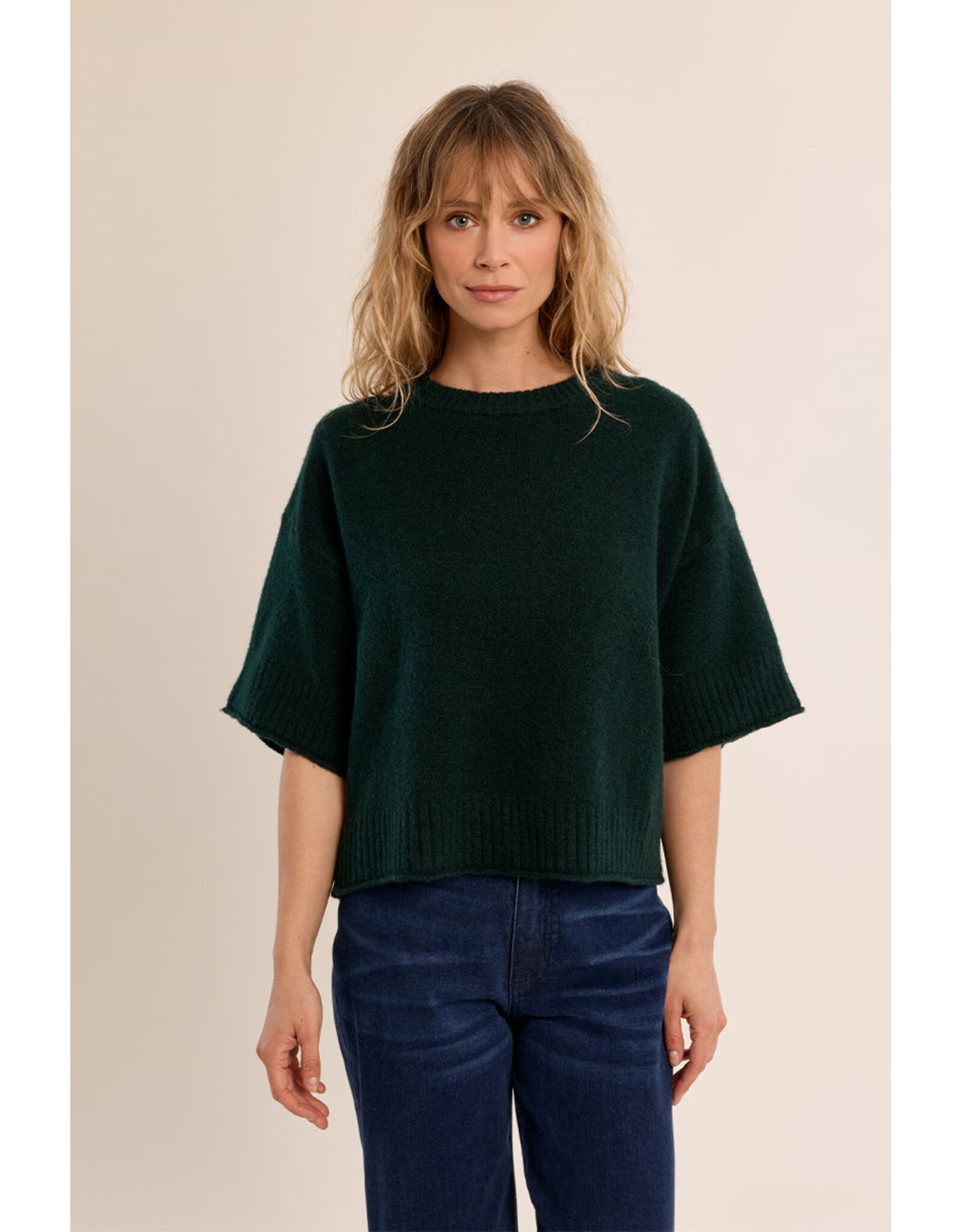 Molly Bracken Molly Bracken - Flared Knit Sweater with 3/4 Sleeves (Green)