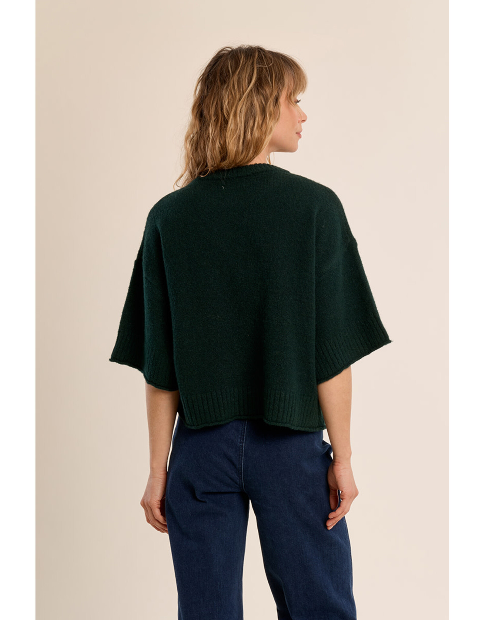 Molly Bracken Molly Bracken - Flared Knit Sweater with 3/4 Sleeves (Green)