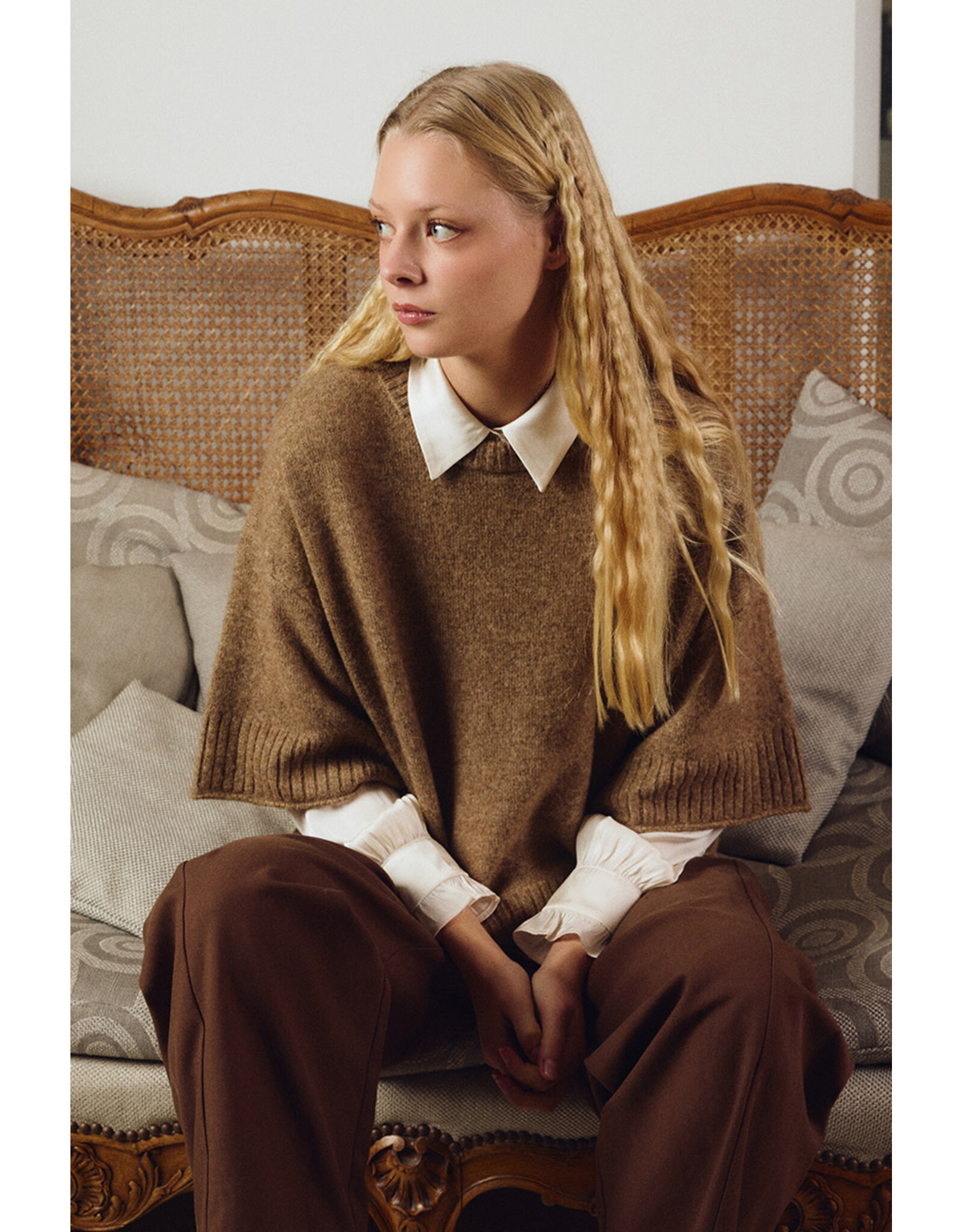 Molly Bracken Molly Bracken - Flared Knit Sweater with 3/4 Sleeves (Camel)
