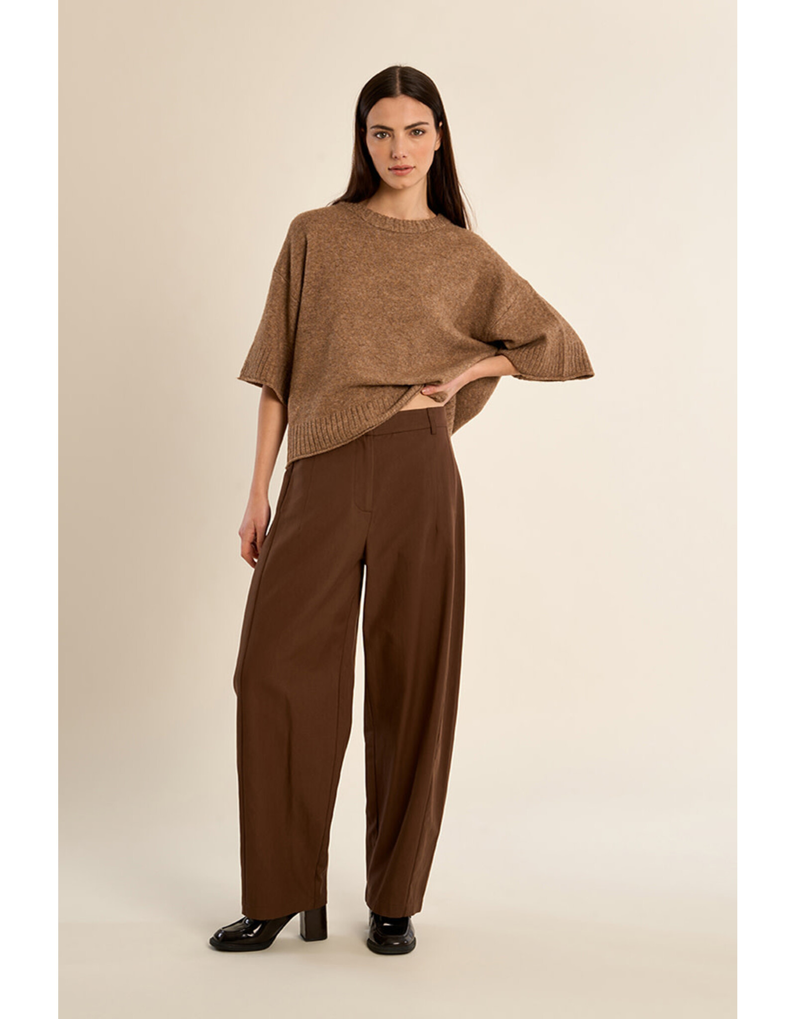 Molly Bracken Molly Bracken - Flared Knit Sweater with 3/4 Sleeves (Camel)