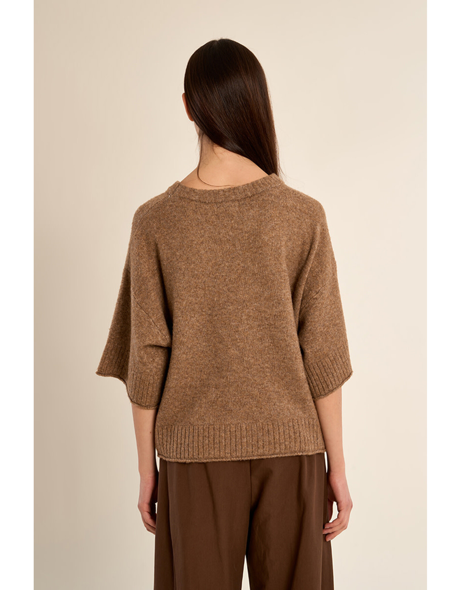 Molly Bracken Molly Bracken - Flared Knit Sweater with 3/4 Sleeves (Camel)