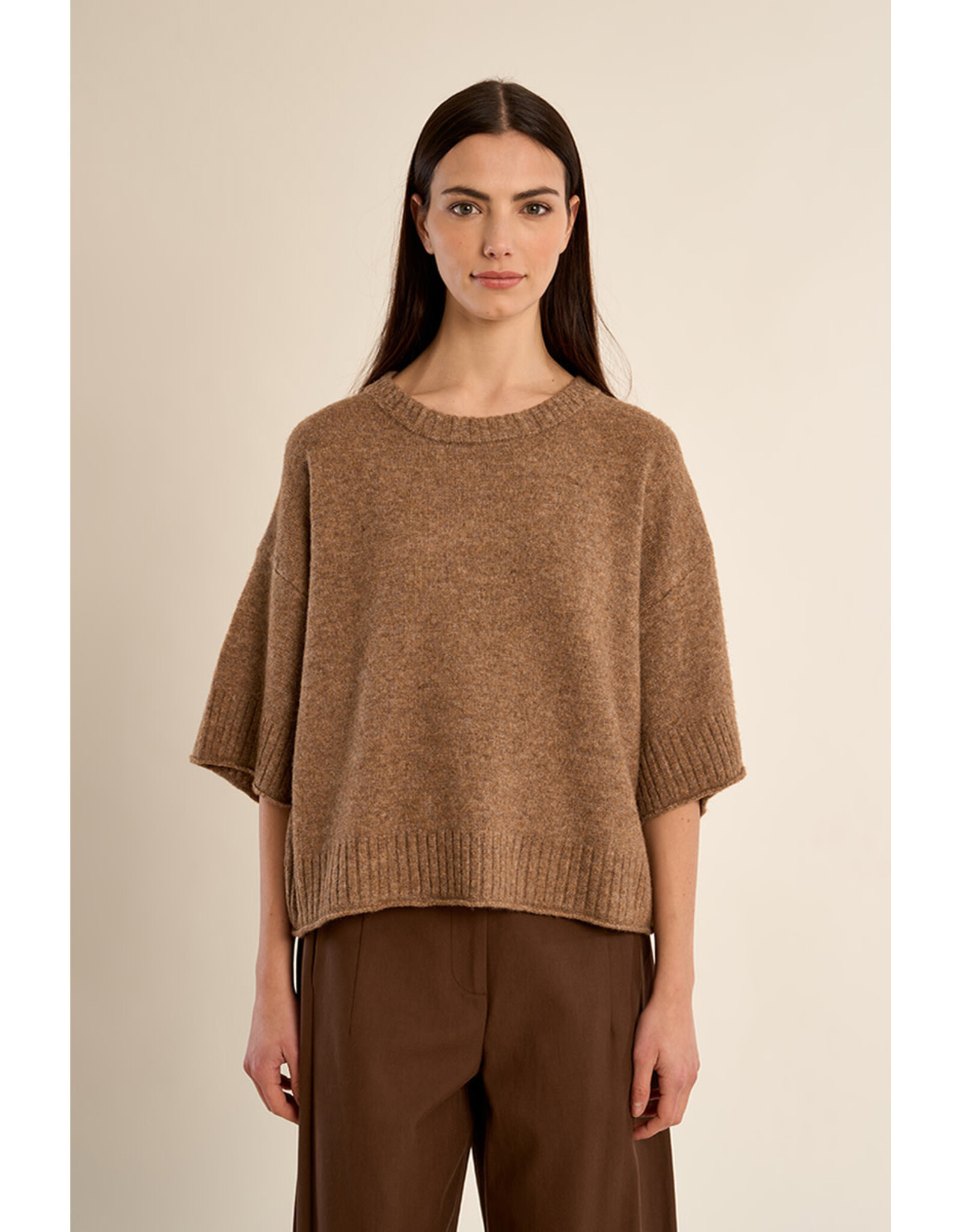 Molly Bracken Molly Bracken - Flared Knit Sweater with 3/4 Sleeves (Camel)