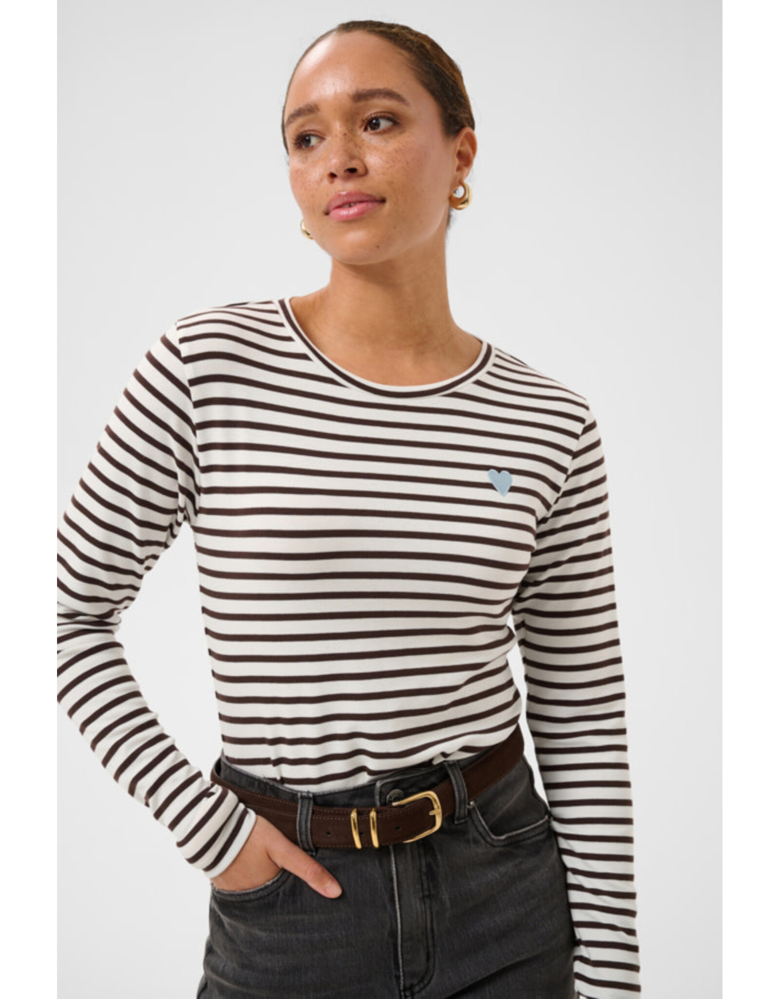 Kaffe Kaffe - Liddy Striped Long Sleeve Shirt (Chalk / Brown)