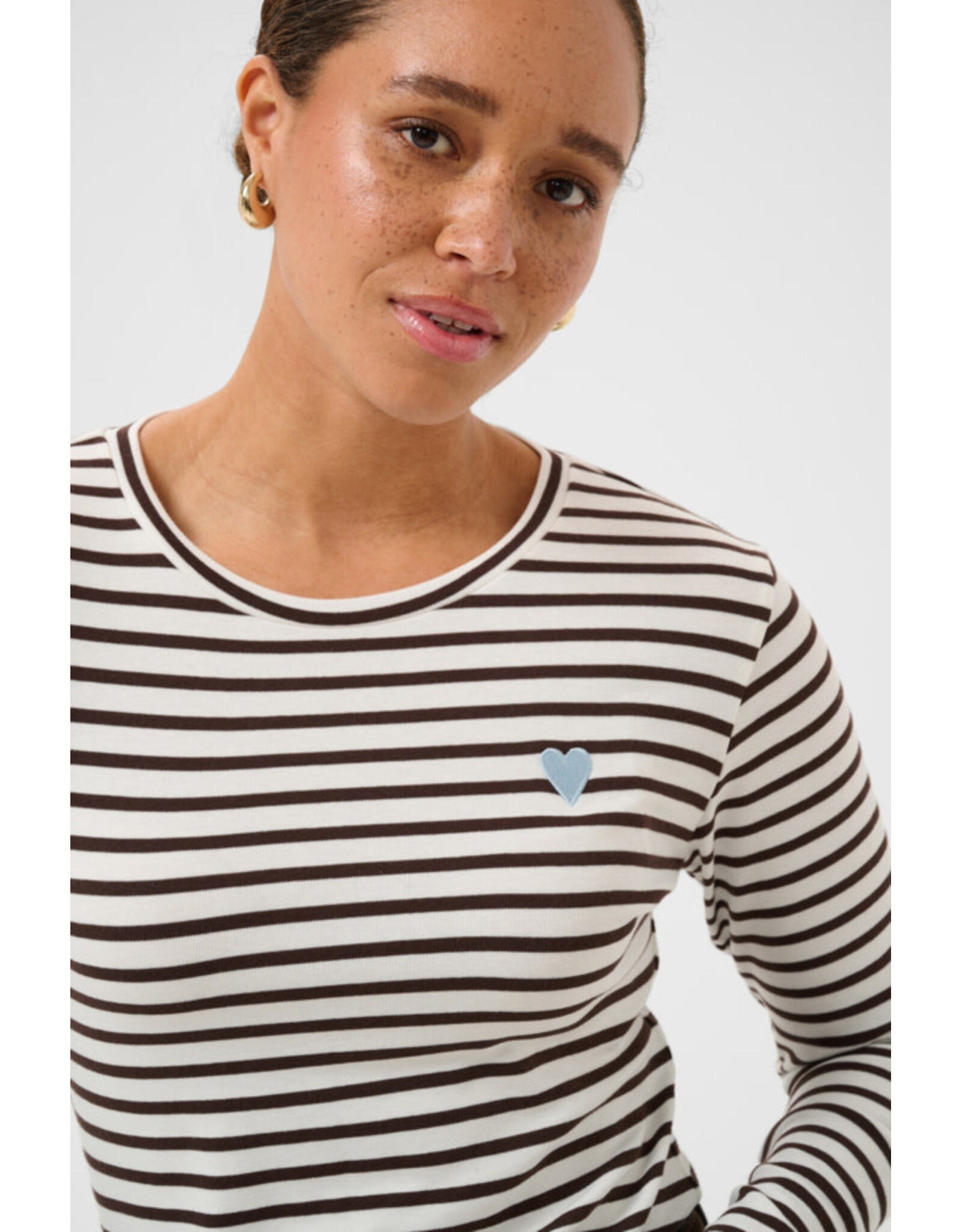 Kaffe Kaffe - Liddy Striped Long Sleeve Shirt (Chalk / Brown)