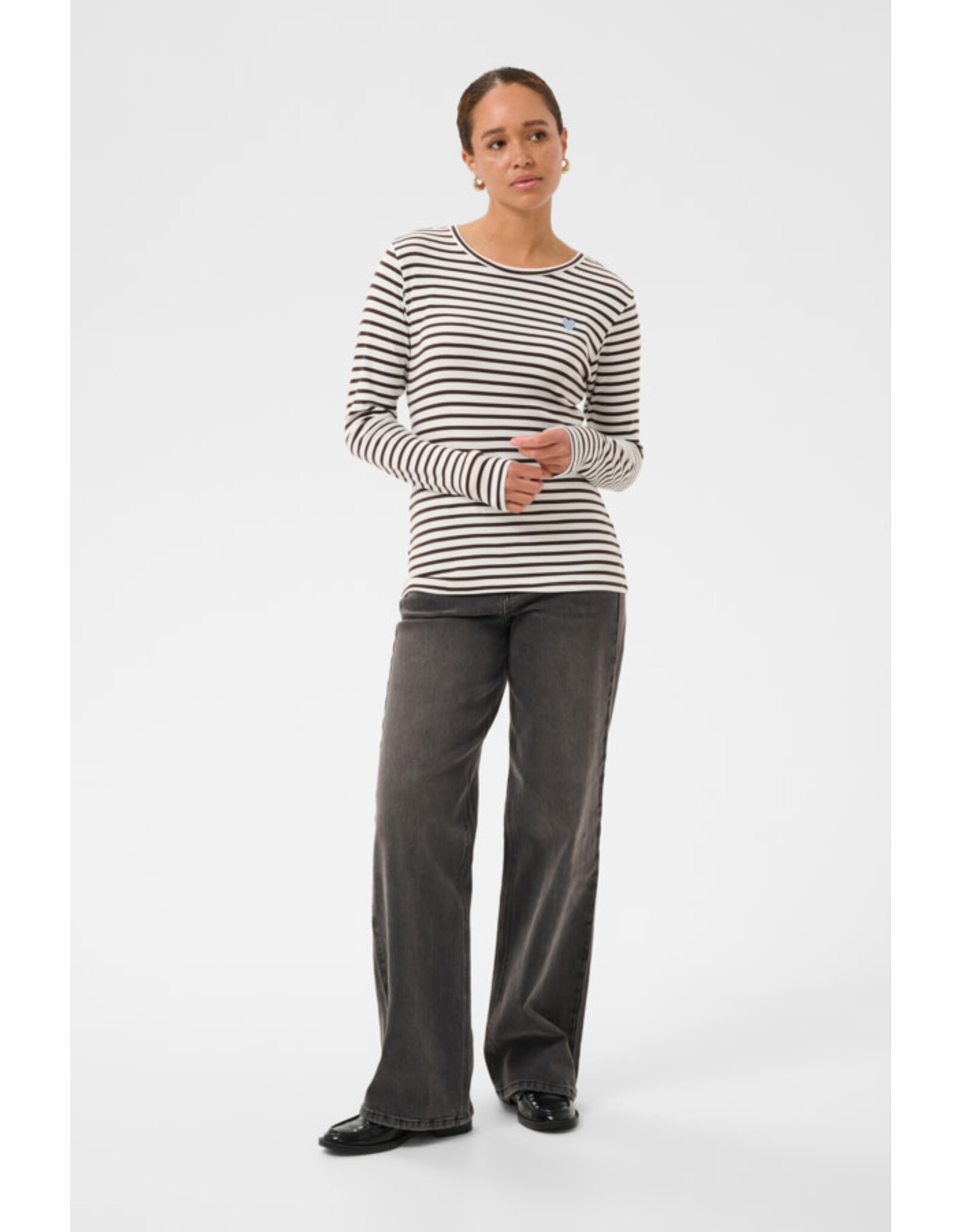 Kaffe Kaffe - Liddy Striped Long Sleeve Shirt (Chalk / Brown)