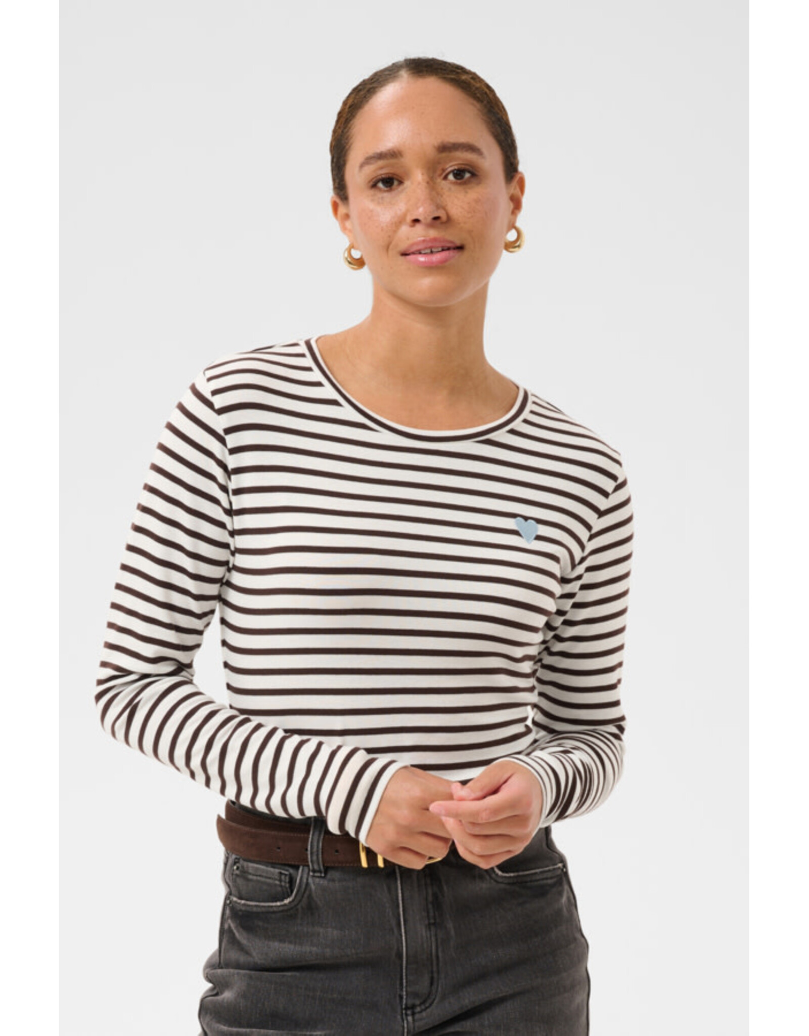 Kaffe Kaffe - Liddy Striped Long Sleeve Shirt (Chalk / Brown)