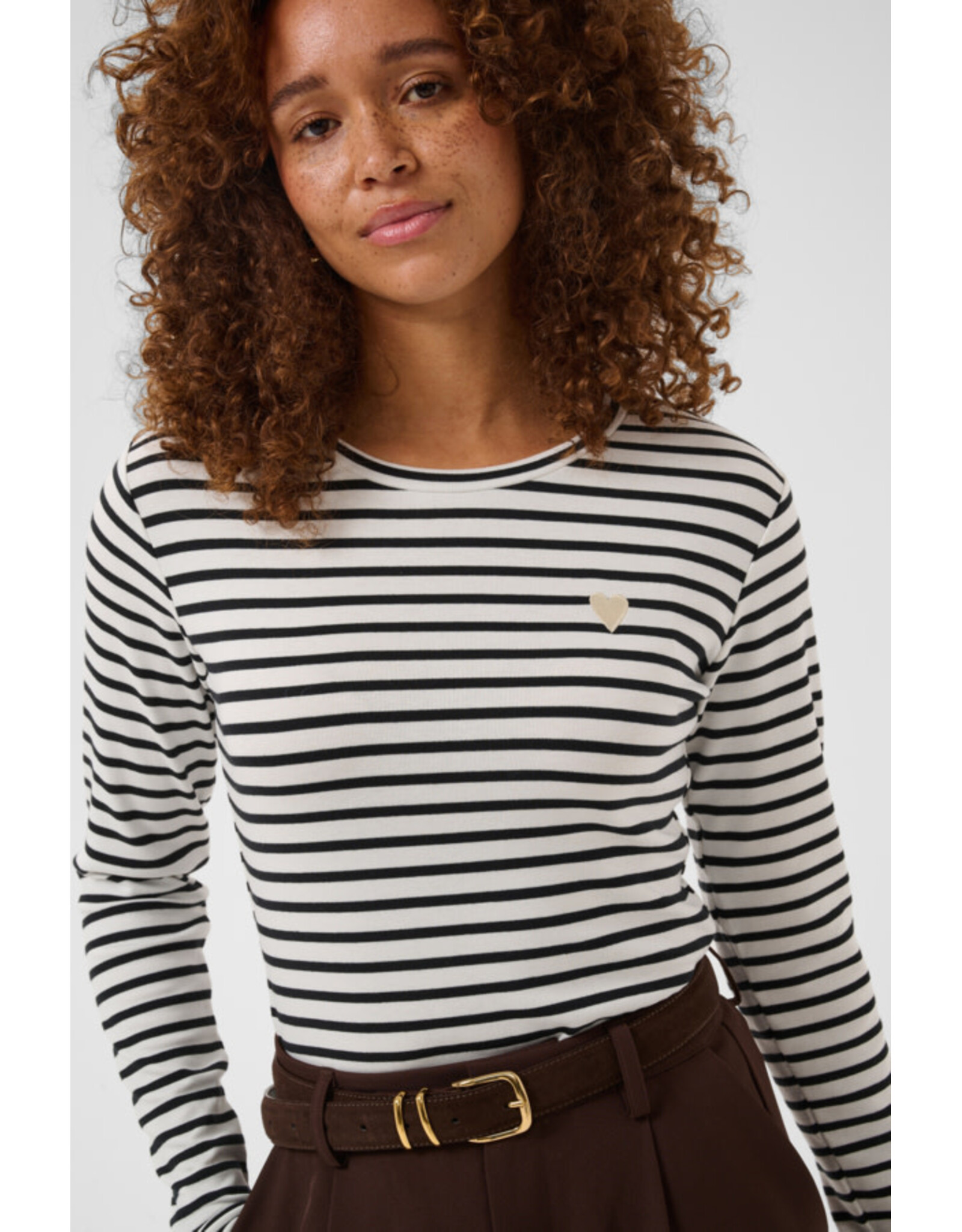 Kaffe Kaffe - Liddy Striped Long Sleeve Shirt (Chalk / Black / Feather)