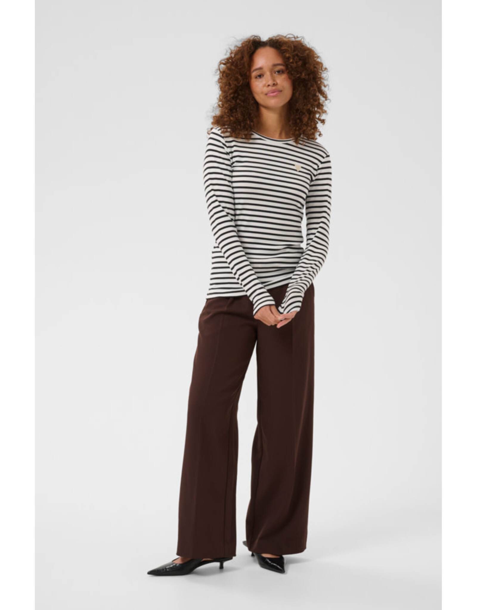 Kaffe Kaffe - Liddy Striped Long Sleeve Shirt (Chalk / Black / Feather)