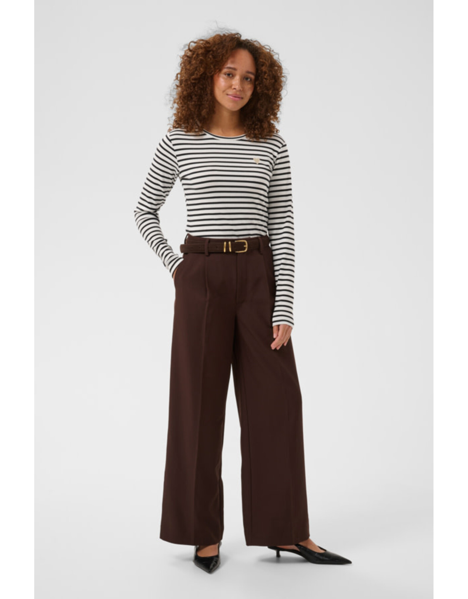 Kaffe Kaffe - Liddy Striped Long Sleeve Shirt (Chalk / Black / Feather)