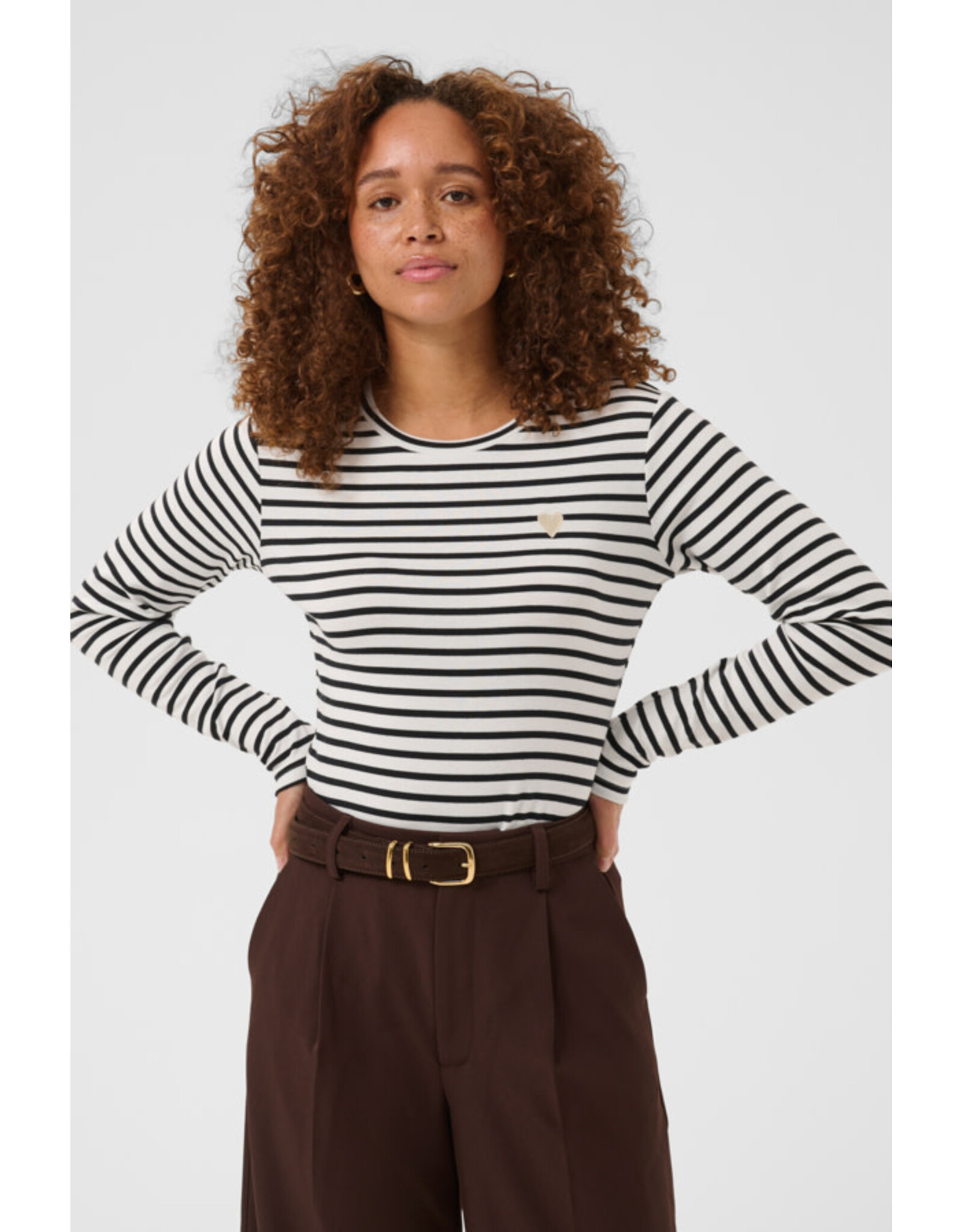 Kaffe Kaffe - Liddy Striped Long Sleeve Shirt (Chalk / Black / Feather)
