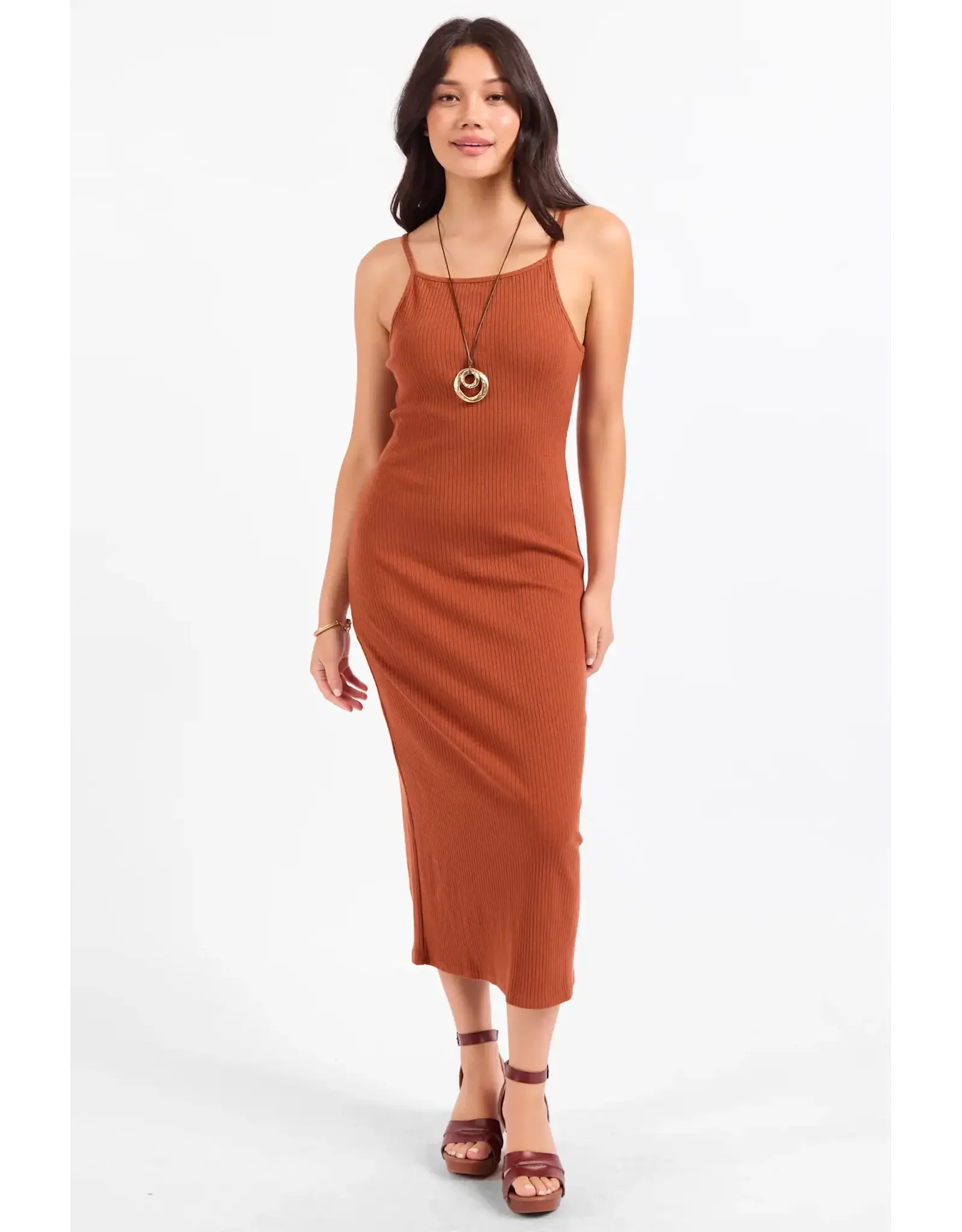 Sadie & Sage Sadie & Sage - Soft Cedar Ribbed Knit Midi Dress (Rust)