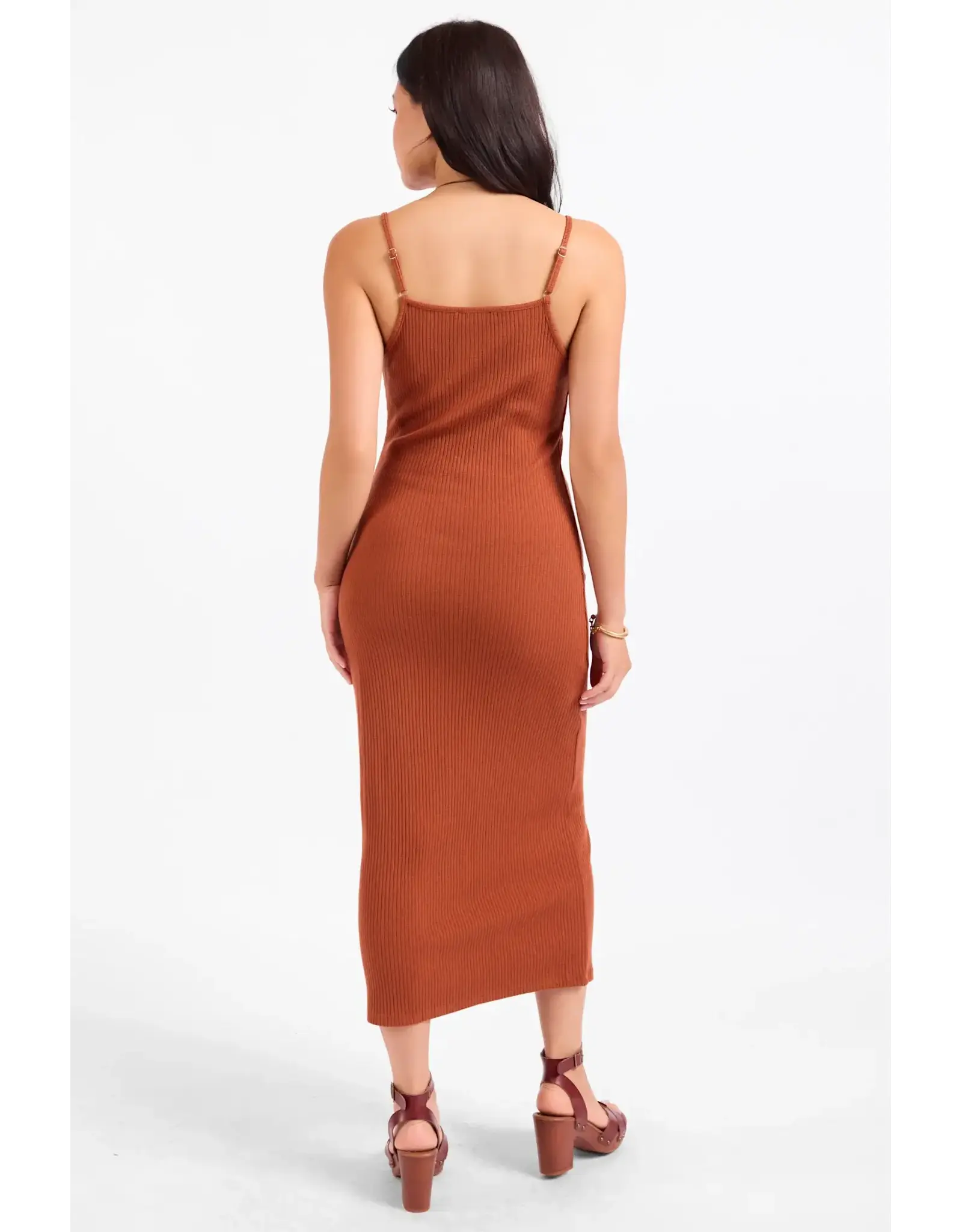 Sadie & Sage Sadie & Sage - Soft Cedar Ribbed Knit Midi Dress (Rust)