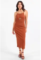 Sadie & Sage Sadie & Sage - Soft Cedar Ribbed Knit Midi Dress (Rust)