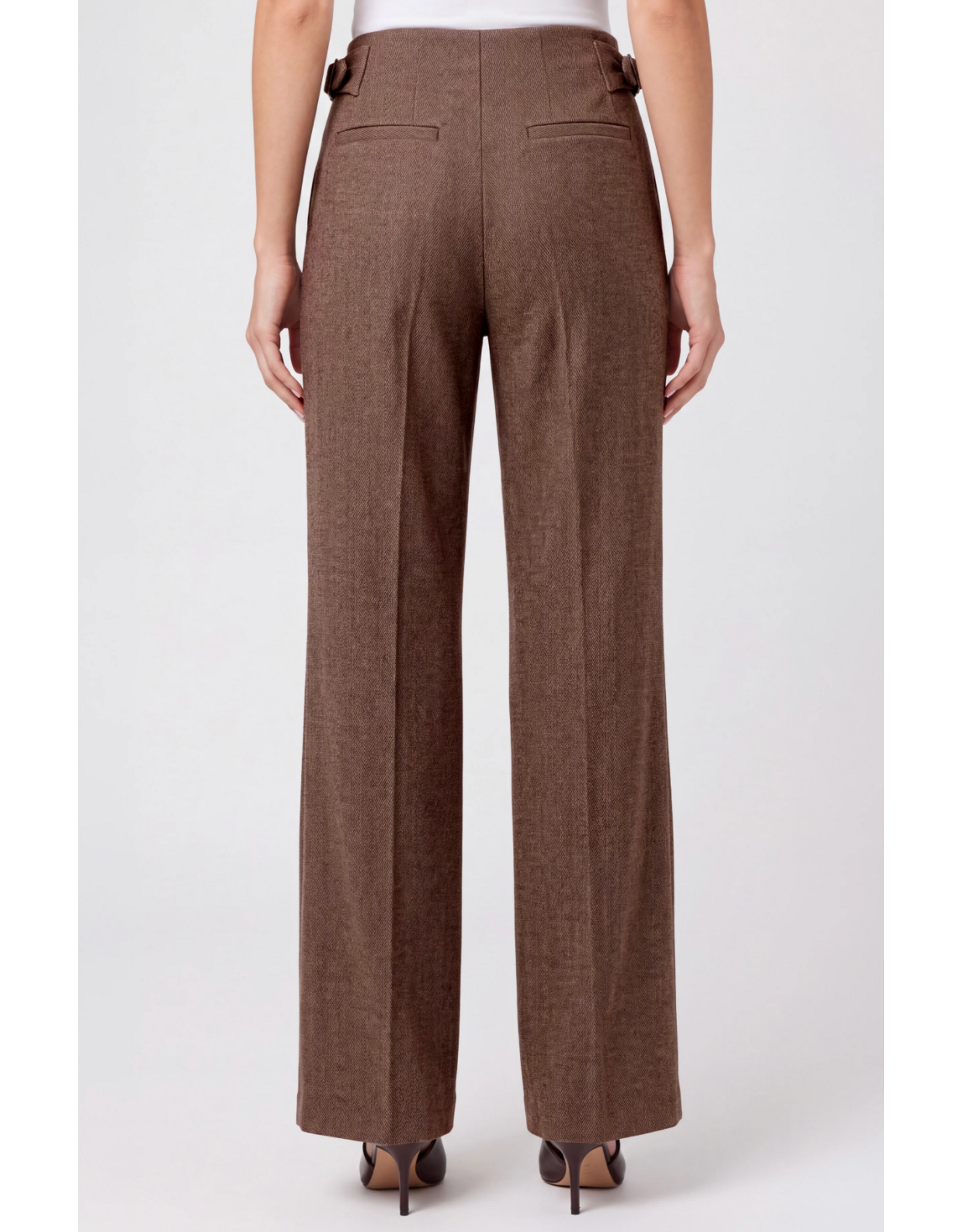 Liverpool Liverpool - High Rise Pleated Wide Leg Trouser W/ Side Tab (Chestnut / Herringbone)