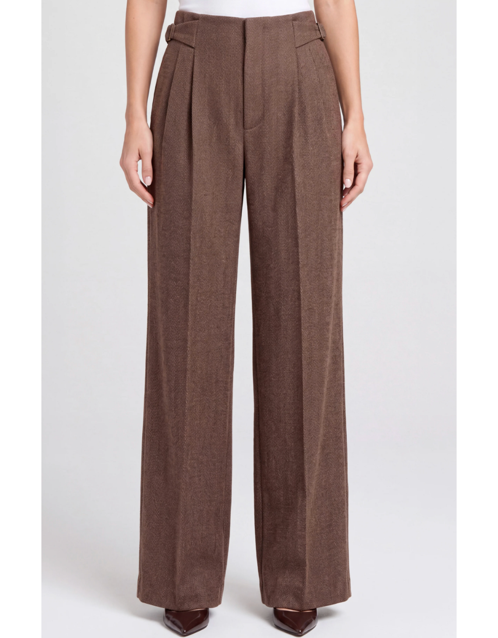 Liverpool Liverpool - High Rise Pleated Wide Leg Trouser W/ Side Tab (Chestnut / Herringbone)