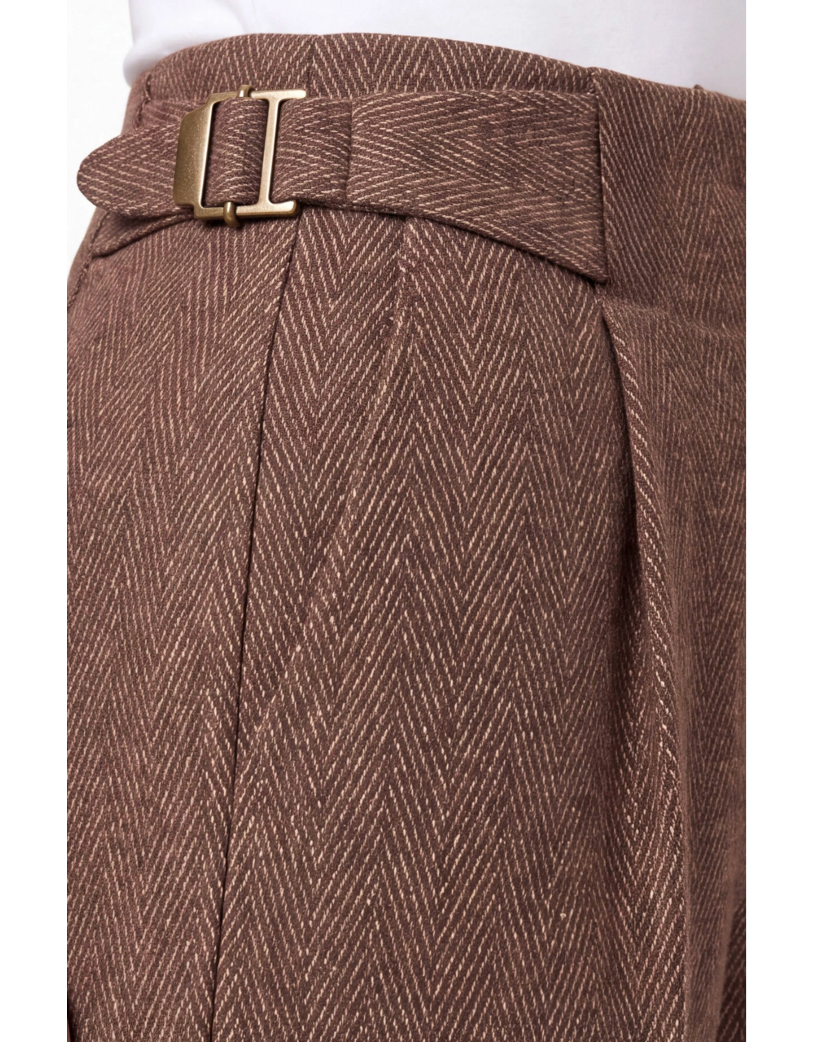 Liverpool Liverpool - High Rise Pleated Wide Leg Trouser W/ Side Tab (Chestnut / Herringbone)