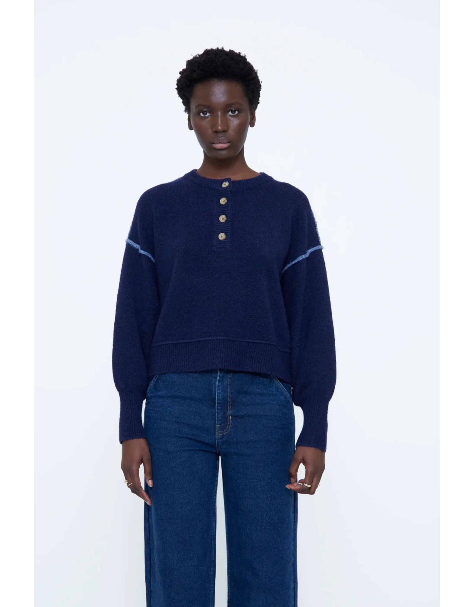 Wild Pony Wild Pony - Henley Neck Jumper (Navy Blue)