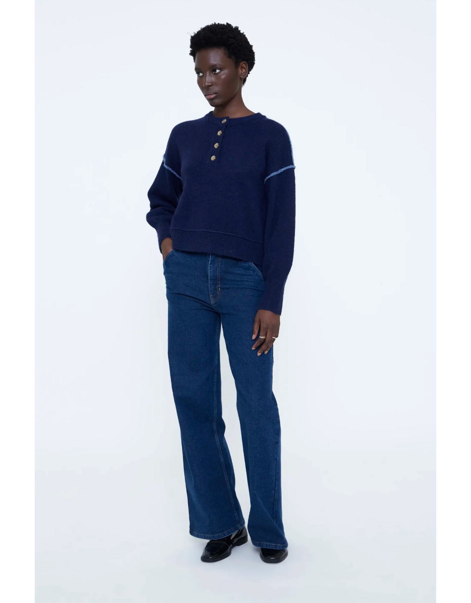 Wild Pony Wild Pony - Henley Neck Jumper (Navy Blue)