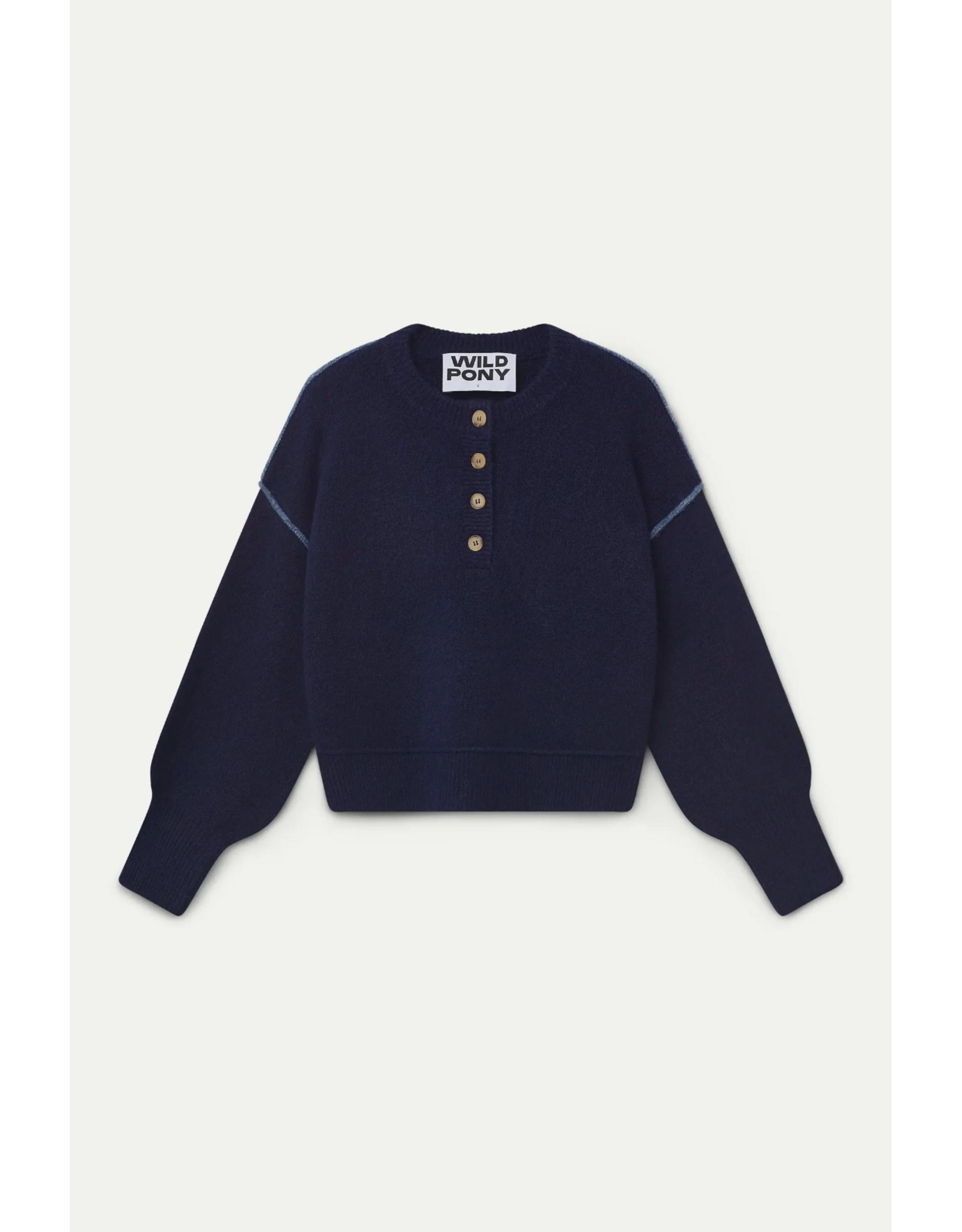 Wild Pony Wild Pony - Henley Neck Jumper (Navy Blue)