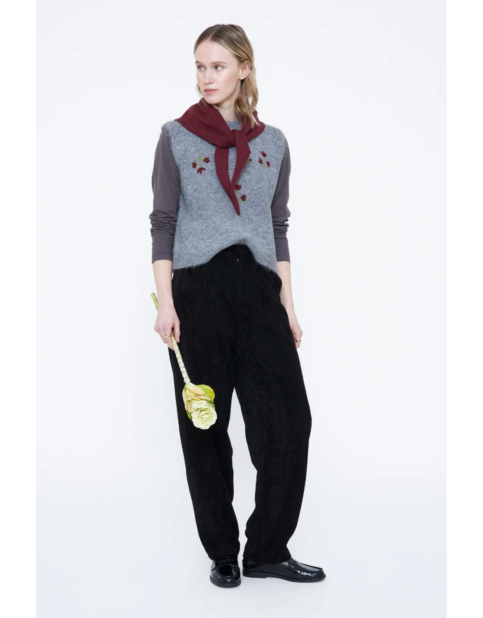 Wild Pony Wild Pony - Vest with Red Floral Embroidery (Grey)