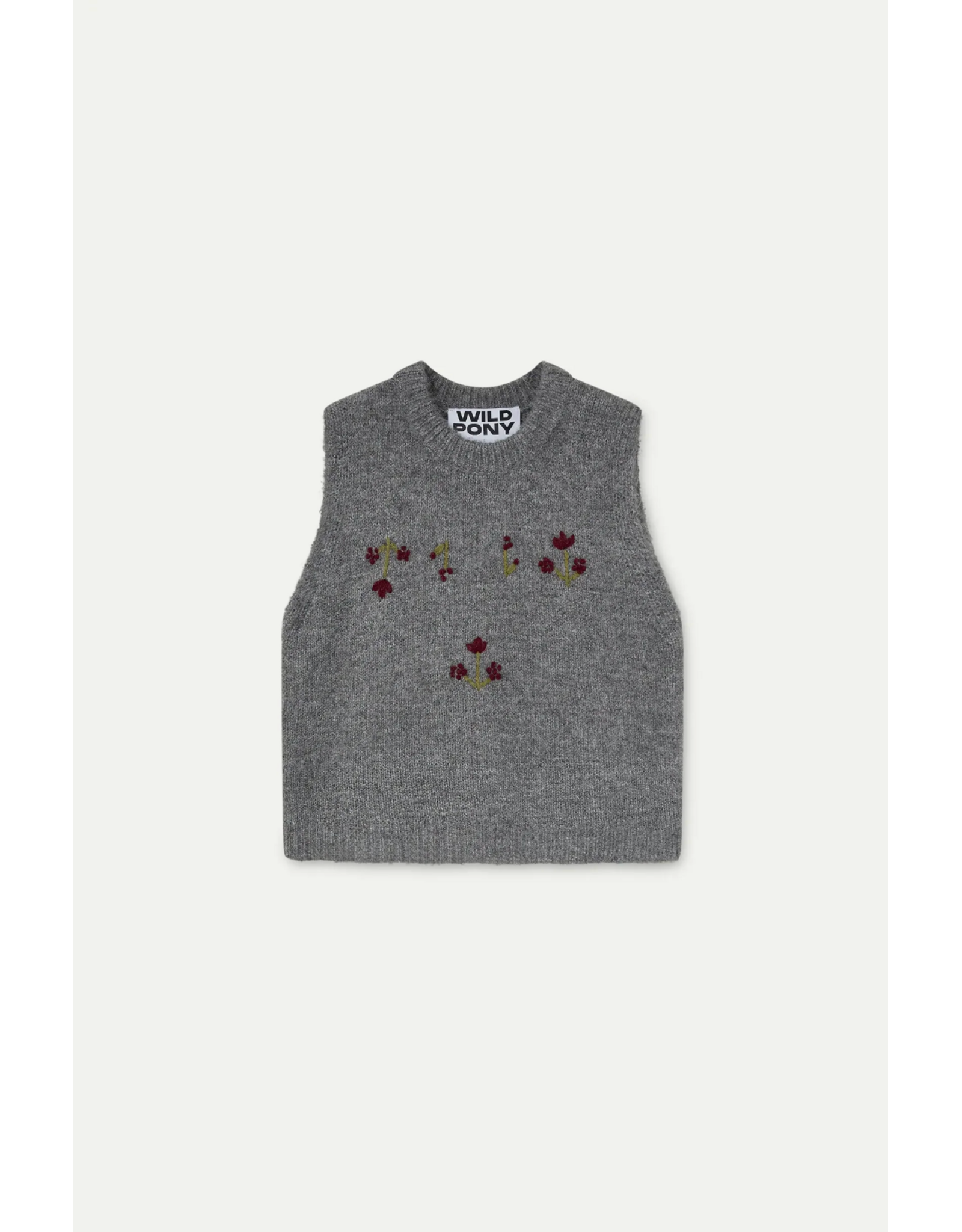 Wild Pony Wild Pony - Vest with Red Floral Embroidery (Grey)