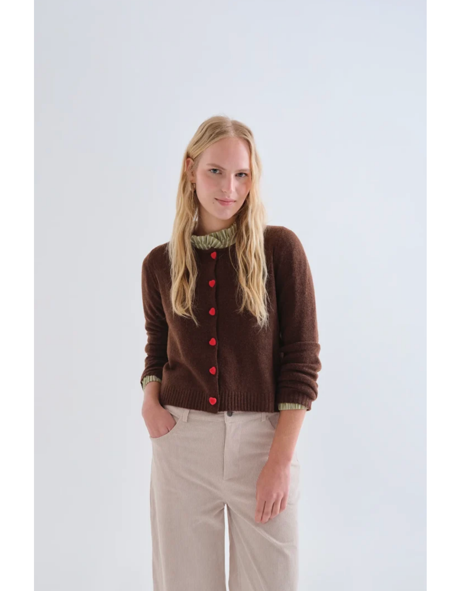 Compania Fantastica Compania Fantastica - Heart Button Cardigan (Brown)