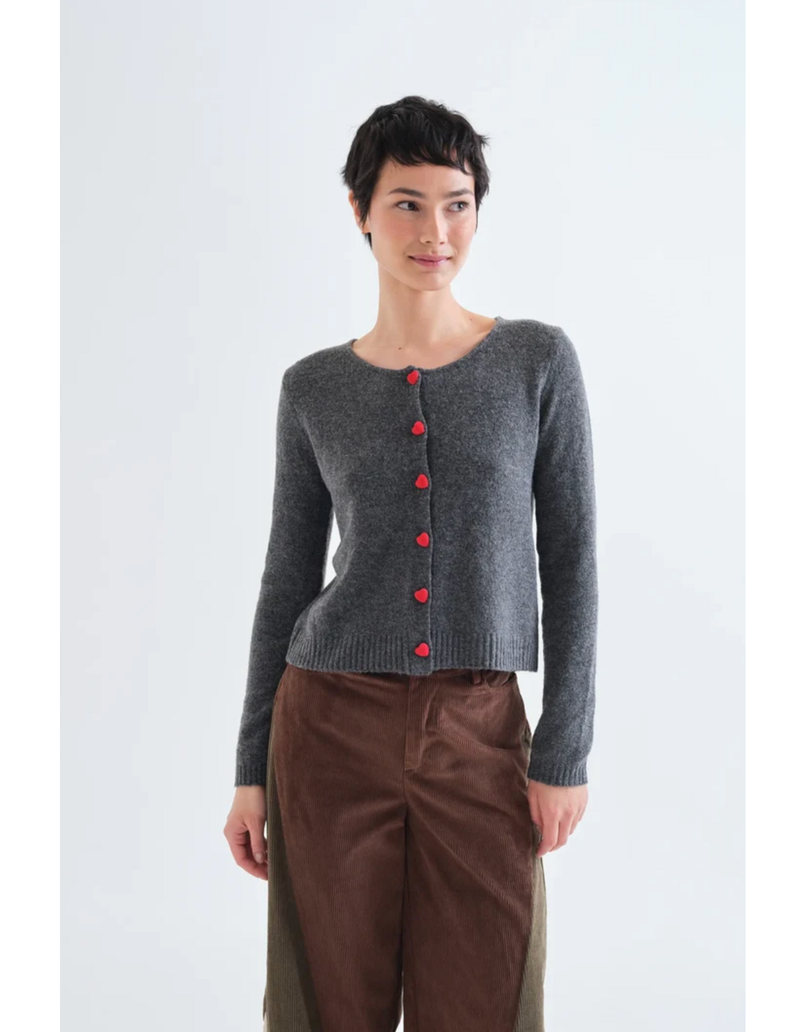 Compania Fantastica Compania Fantastica - Heart Button Cardigan (Grey)