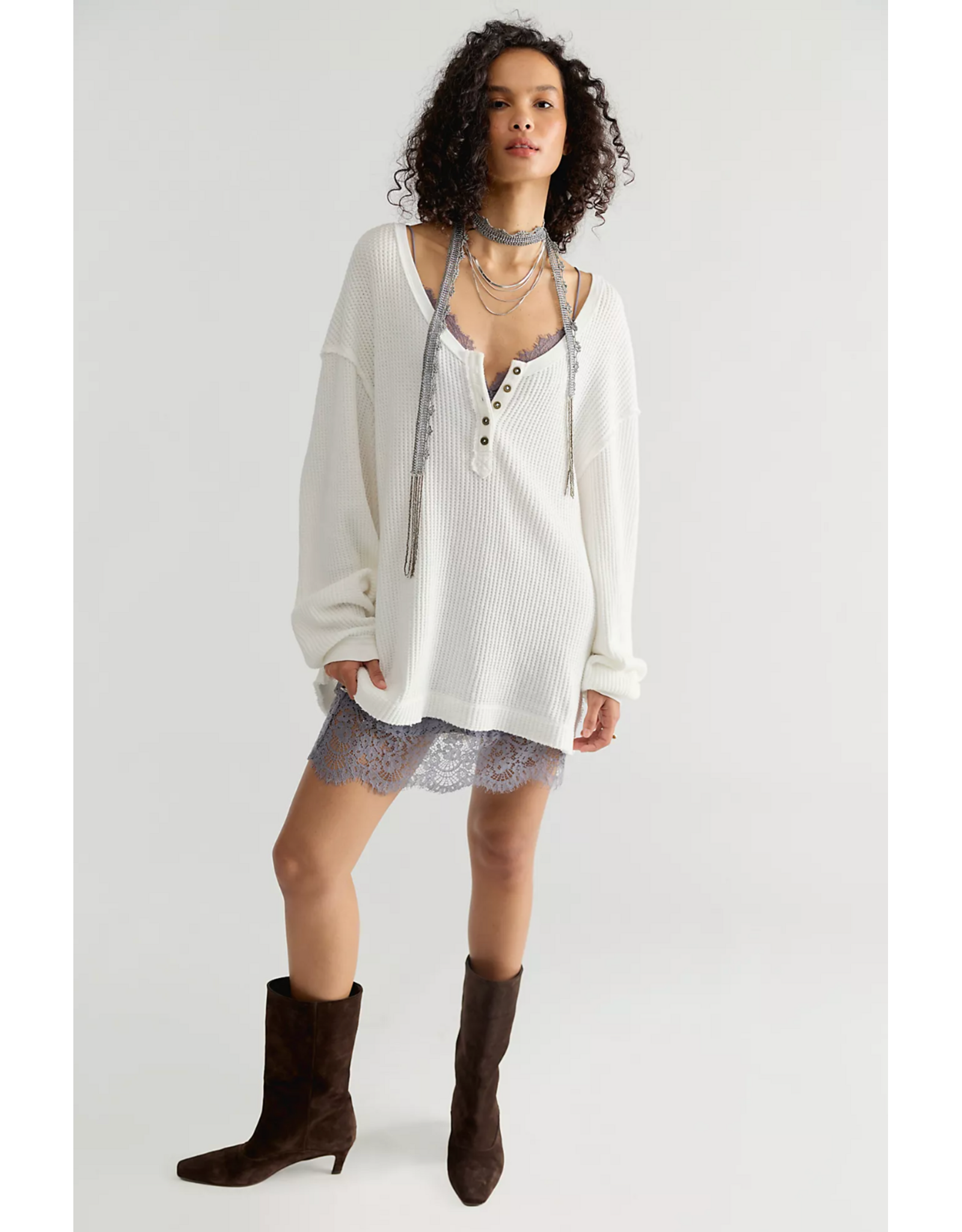 Free people Free People -  We The Free Montreal Oversized Thermal Henley (Clean Ivory)