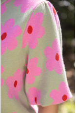Voy Floral Print Knit Top with Bubble Sleeves (Olive)