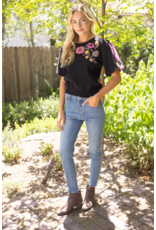 Voy Floral Print Short Bubble Sleeve Sweater (Black)