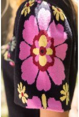 Voy Floral Print Short Bubble Sleeve Sweater (Black)