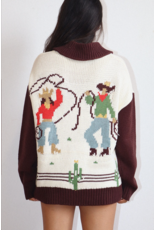 Bailey Rose Cowgirl Knit Zip Cardigan (Cream - Brown)