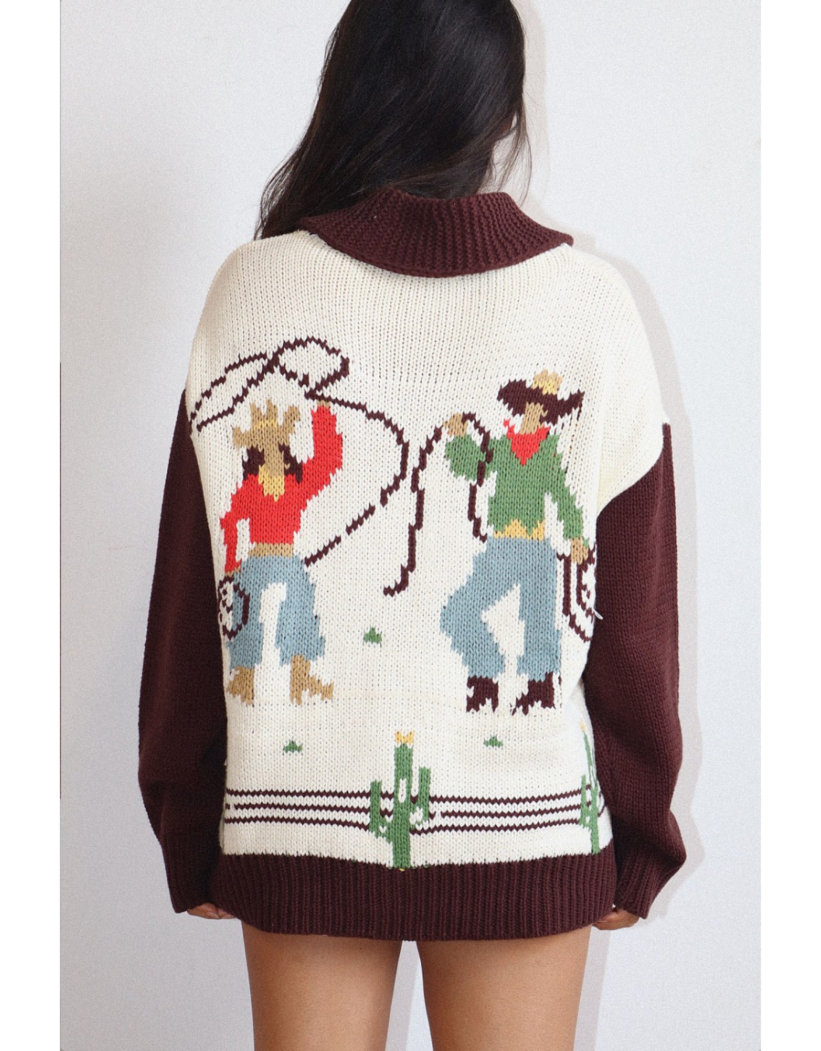 Bailey Rose Cowgirl Knit Zip Cardigan (Cream - Brown)