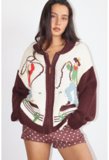Bailey Rose Cowgirl Knit Zip Cardigan (Cream - Brown)