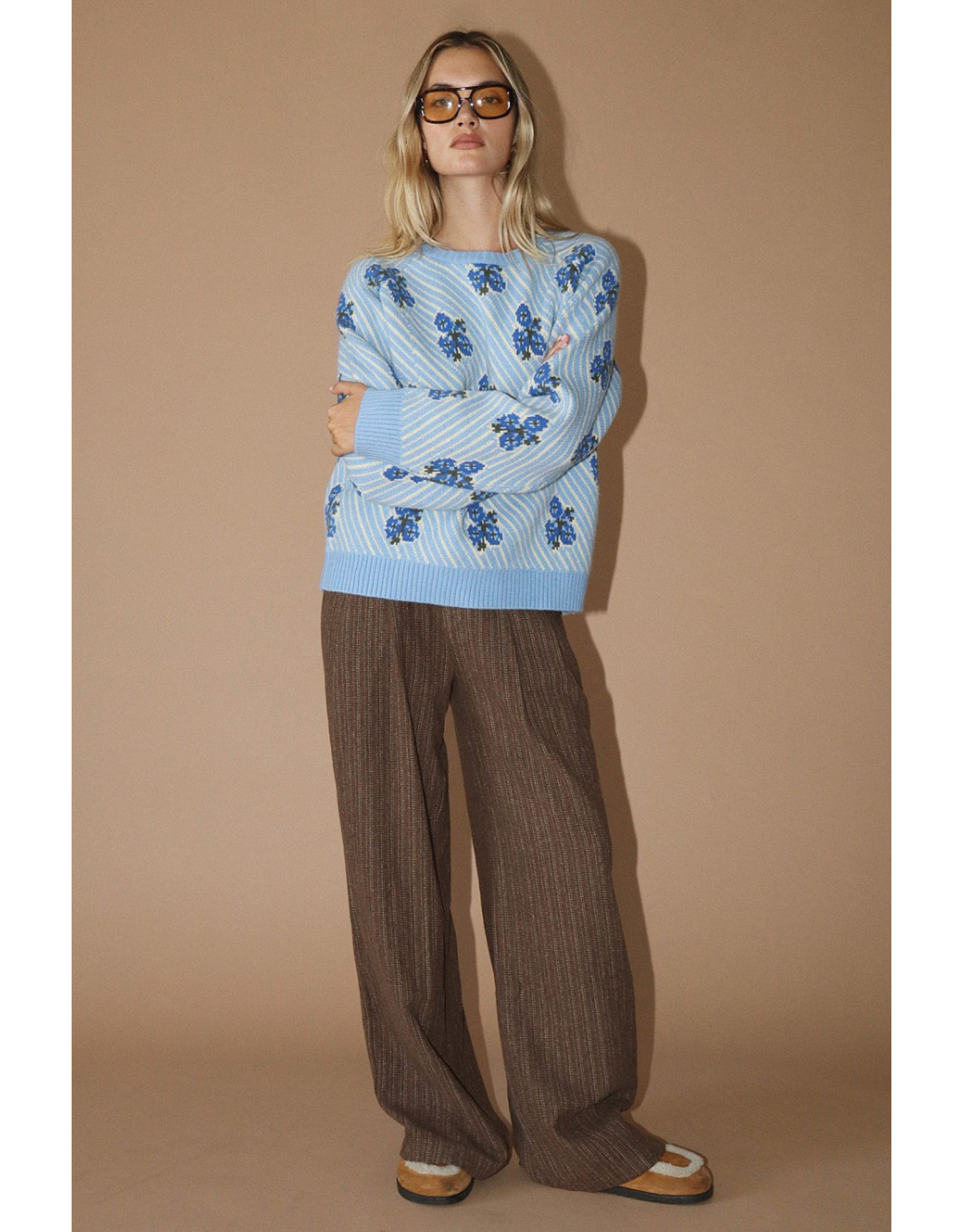 Bailey Rose Blue Floral Jacquard Knit Pullover