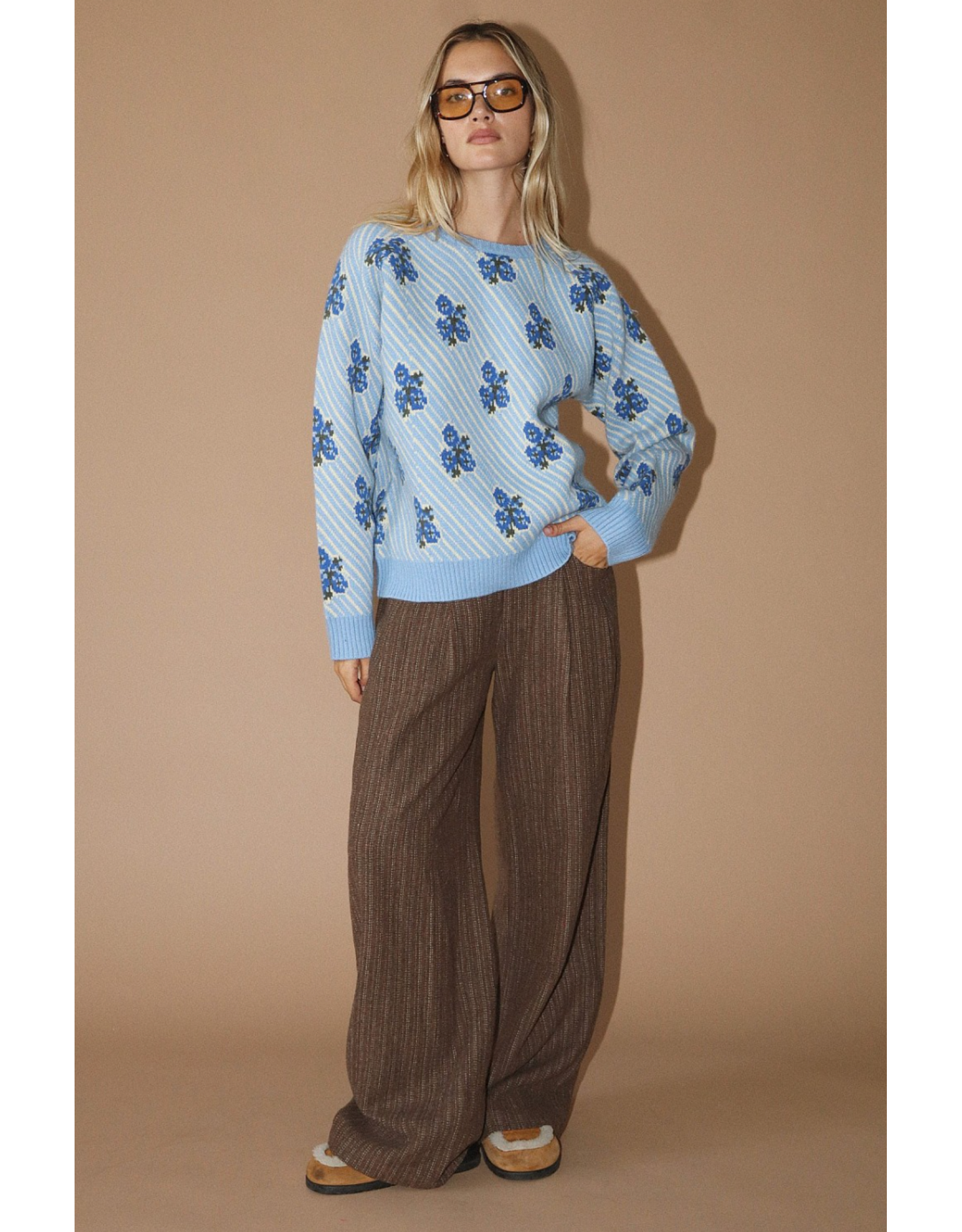 Bailey Rose Blue Floral Jacquard Knit Pullover
