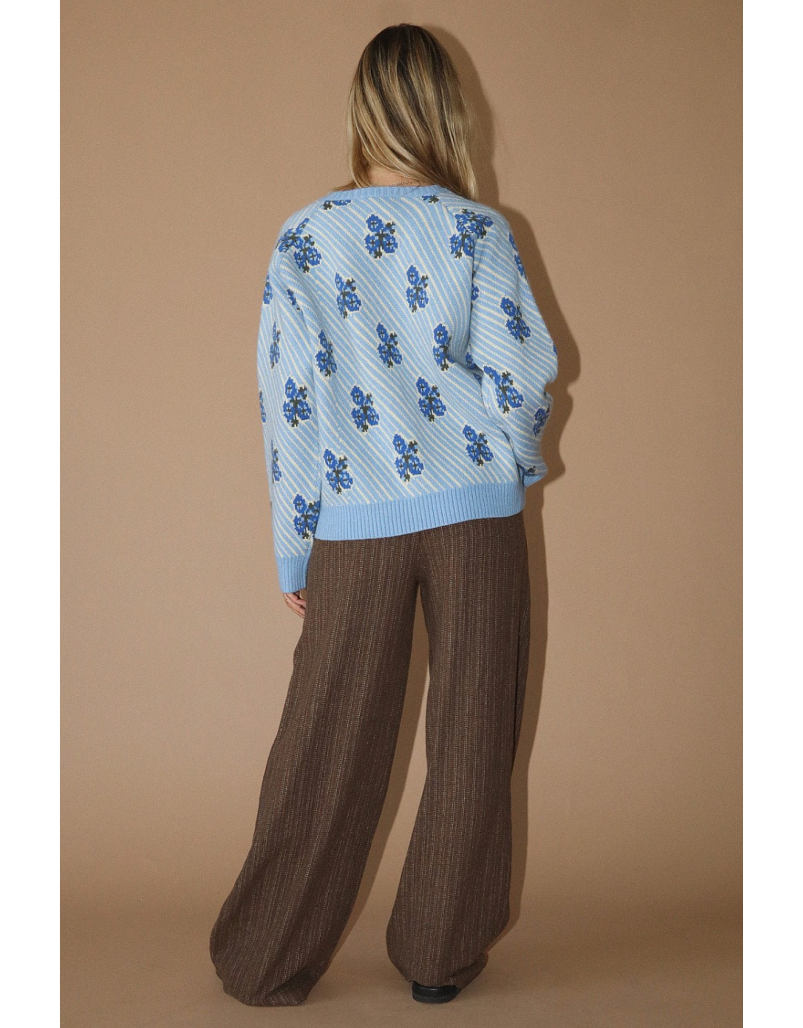 Bailey Rose Blue Floral Jacquard Knit Pullover