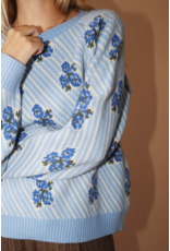 Bailey Rose Blue Floral Jacquard Knit Pullover