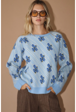 Bailey Rose Blue Floral Jacquard Knit Pullover
