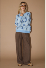 Bailey Rose Blue Floral Jacquard Knit Pullover